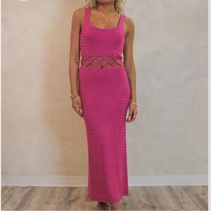Never Worn Pink Sleeveless Maxi Crochet Dress with Circle Cutouts